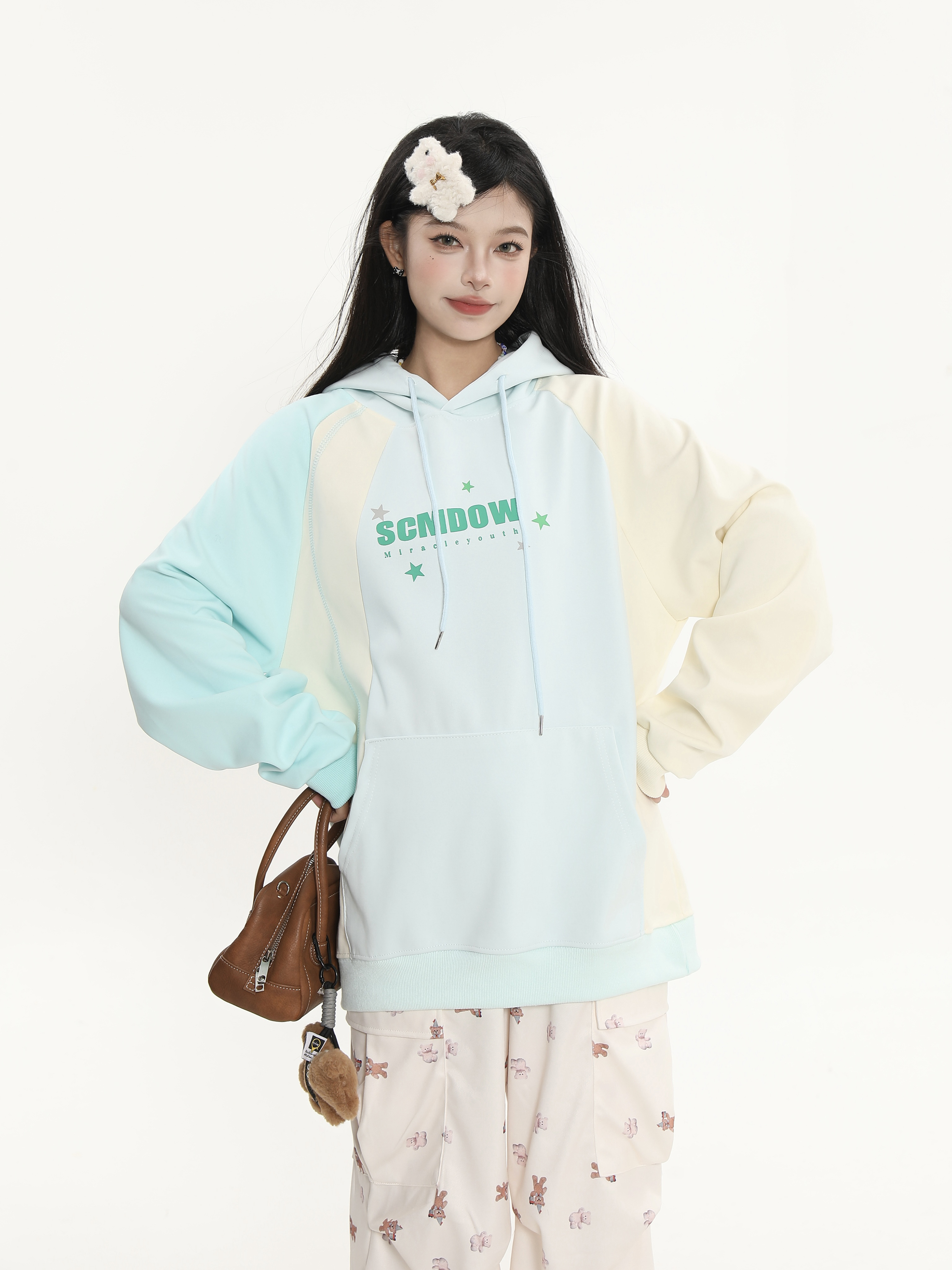 Color Block Spliced Hoodie for Women - Sweet Girl Loose Fit Autumn Jacket in Korean Style