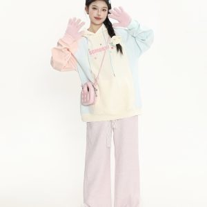 Color Block Spliced Hoodie for Women - Sweet Girl Loose Fit Autumn Jacket in Korean Style