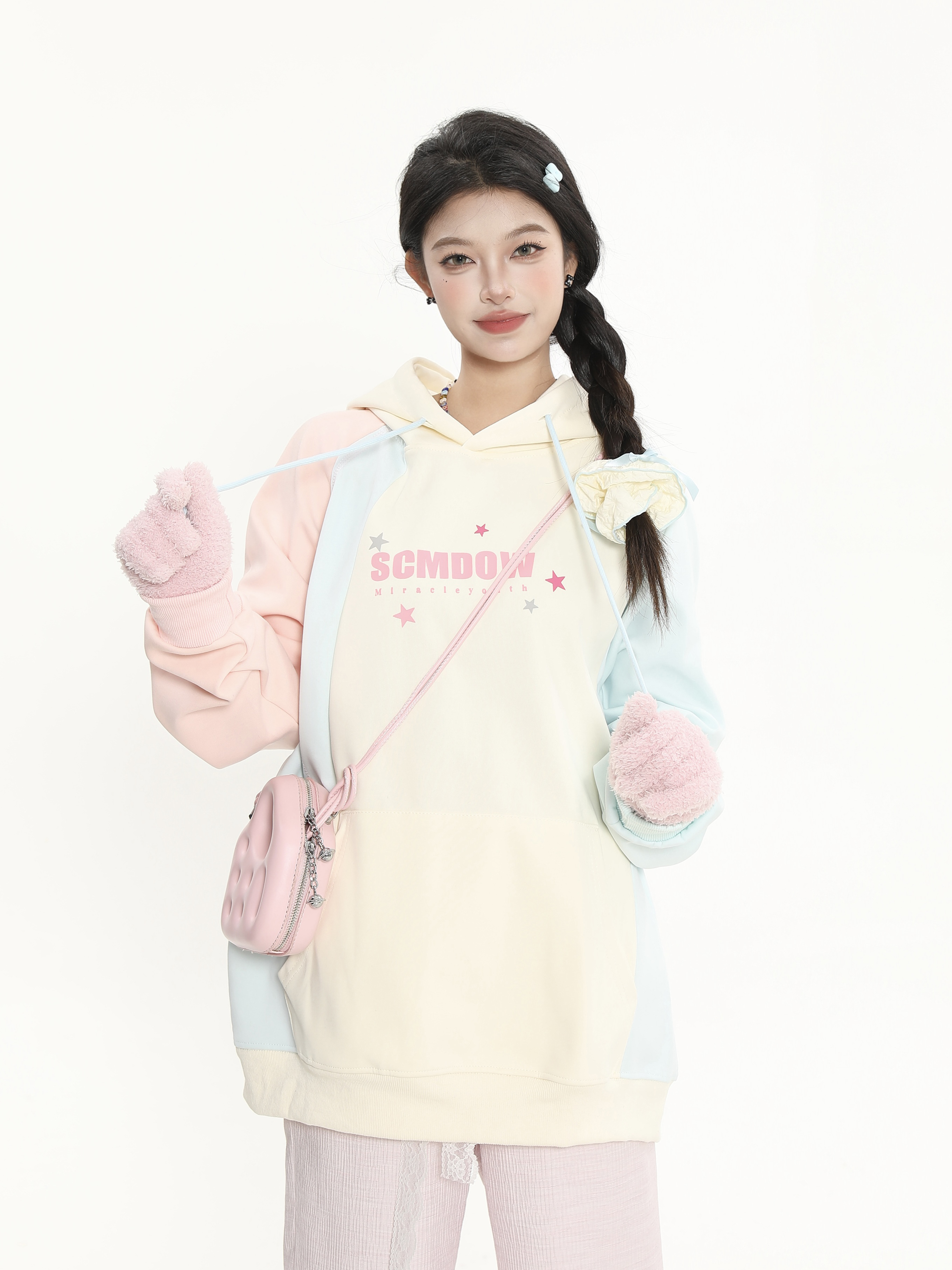 Color Block Spliced Hoodie for Women - Sweet Girl Loose Fit Autumn Jacket in Korean Style