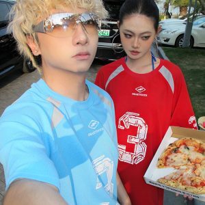 Color Block Sports T-Shirt for Couples - Loose Fit Short Sleeve Top - American Retro Style - Summer Essential for Men & Women