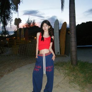 Color-Blocked Check Drawstring Straight-Leg Pants for Men and Women - American Retro Loose Casual Wide-Leg Long Trousers