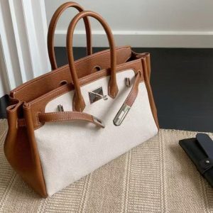 Color-Blocked Lightweight Luxury Canvas Handbag - Versatile Kelly Style Shoulder & Crossbody Bag for Everyday Chic
