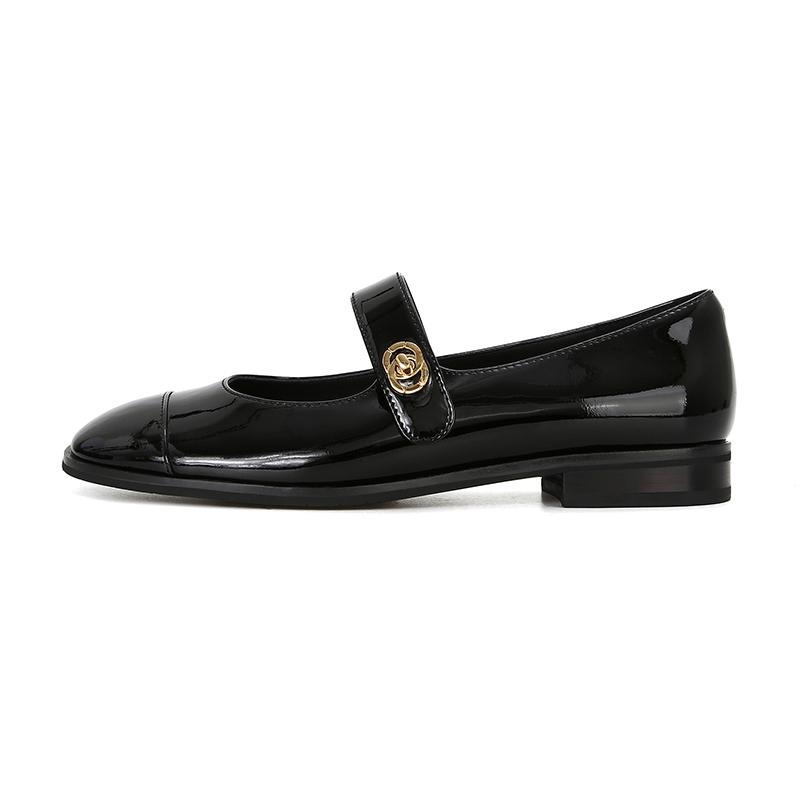 Color-Blocked One-Strap Mary Jane Shoes in Genuine Leather, French Retro Low-Heeled Chunky Mid-Heels, Stylish Vintage Footwear