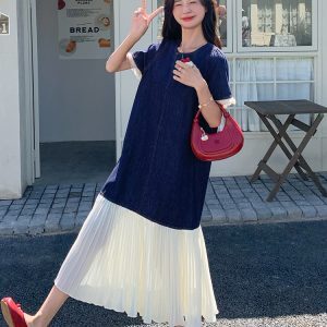 Color-Blocked Patchwork Denim Dress for Women - Summer Mermaid Long Dress with High-End Feel, Age-Reducing Style