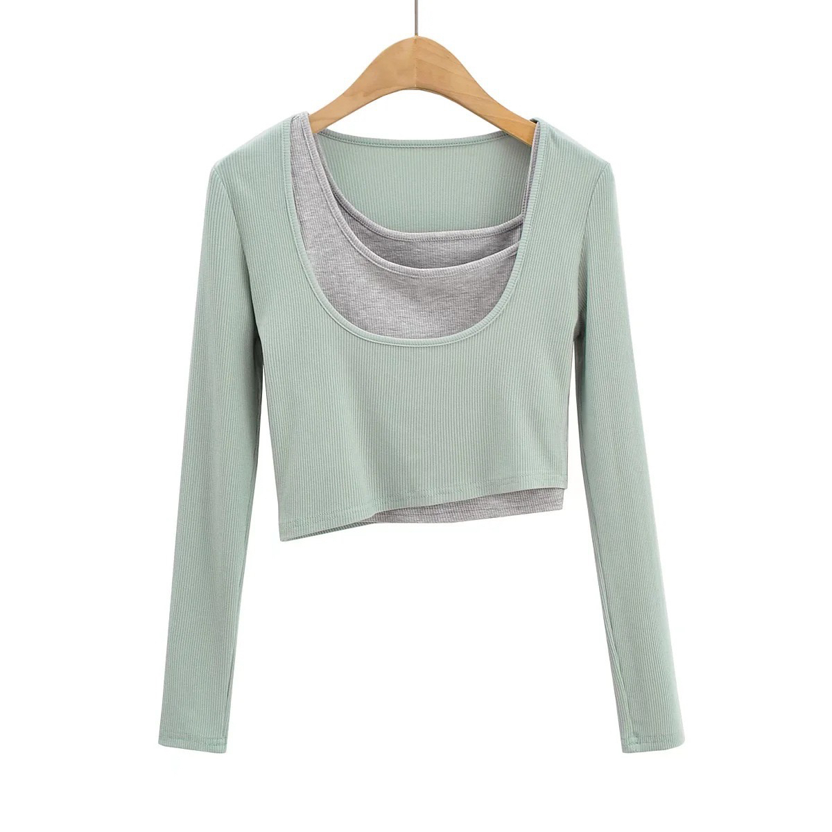 Color-Blocking Faux Two-Piece Slim Fit Jazz Dance T-Shirt for Women - Trendy Short Sleeve Practice Top