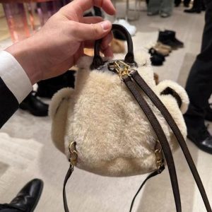 Color-Blocking Furry Backpack for Women, Plush Ins Style Bag for Class and Commuting, Trendy 2025 Model