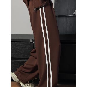 Color-Blocking Minimalist Dragon Dada Sports Set with Stand Collar Zipper Jacket and Loose Draping Wide-Leg Pants for Trendy Style