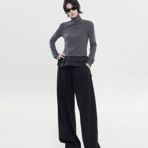 Color-Blocking Sequin High-Neck Long Sleeve T-Shirt for Women - Korean Style, Versatile Slim-Fit Base Layer Top for Autumn & Winter