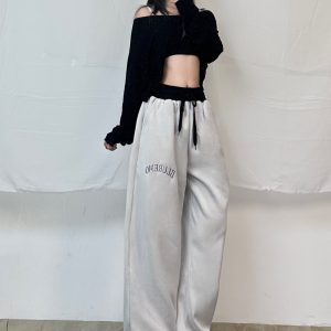 Color-Blocking Spliced Draped Straight-Leg Sweatpants for Women - Loose American Hip-Hop Street Dance Casual Wide-Leg Sports Pants