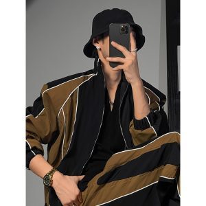 Color-Blocking Splicing Dragon Dadao Sports Suit - Retro American High Street Autumn Trendy Outdoor Activewear