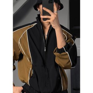 Color-Blocking Splicing Dragon Dadao Sports Suit - Retro American High Street Autumn Trendy Outdoor Activewear