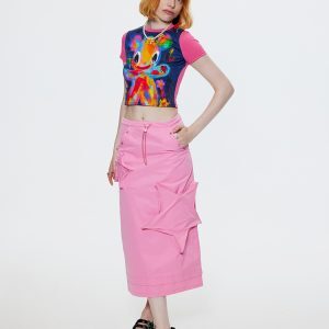 Colorful Bear Graffiti Print Color-Block Round Neck T-Shirt - 90s Inspired Artist Design