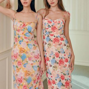 Colorful Floral Spaghetti Strap Dress for Women, Adjustable High Waist, Slim Fit, Knee-Length Summer Fashion, Y2K Style