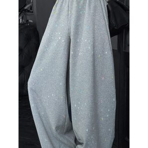 Colorful Star Rhinestone Design Loose Curved Blade Casual Long Pants - Summer Heavywork Style for Versatile Y2K Fashion