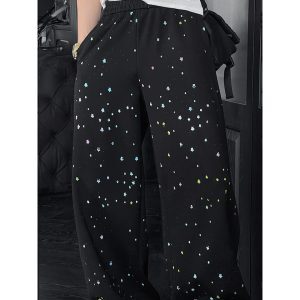 Colorful Star Rhinestone Design Loose Curved Blade Casual Long Pants - Summer Heavywork Style for Versatile Y2K Fashion