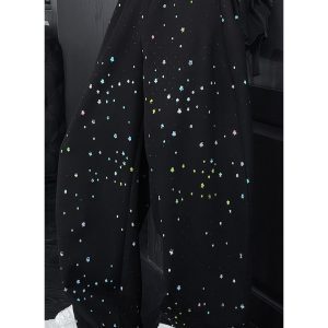Colorful Star Rhinestone Design Loose Curved Blade Casual Long Pants - Summer Heavywork Style for Versatile Y2K Fashion