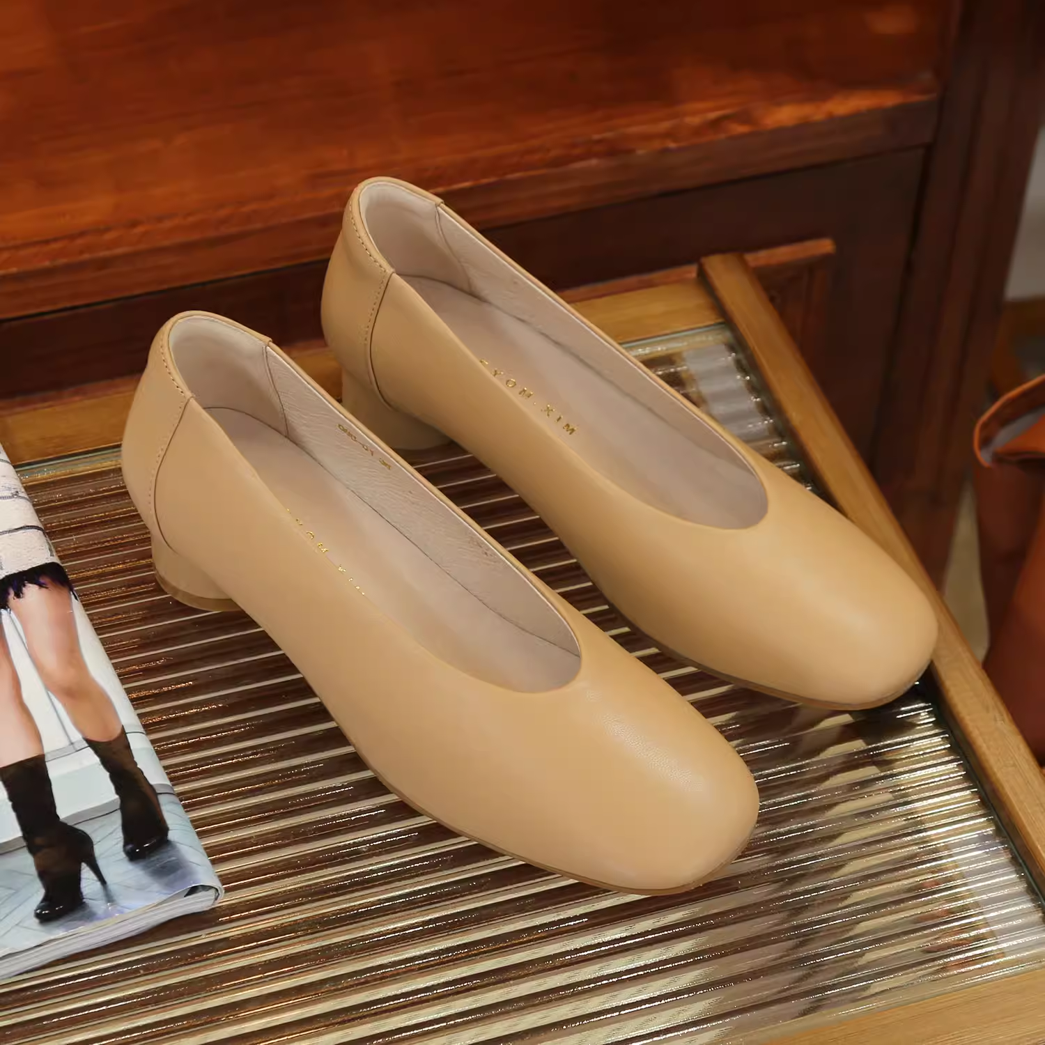Comfortable 3.5cm Low Chunky Heel Round Toe Genuine Leather Women’s Single Shoes in Soft French Sheepskin - Spring 2025 Fashion