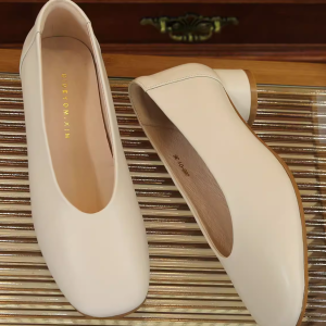 Comfortable 3.5cm Low Chunky Heel Round Toe Genuine Leather Women’s Single Shoes in Soft French Sheepskin - Spring 2025 Fashion