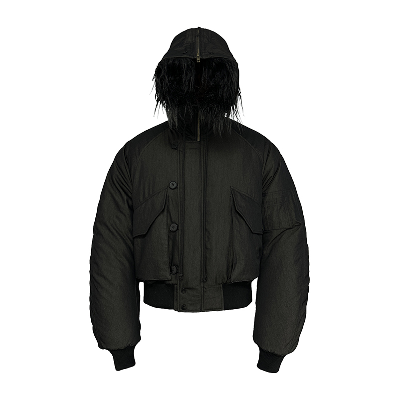 Cotton N2B Bomber Jacket with Carnivorous Flower Print, 3M Thinsulate, Short Wide Silhouette, Curved Sleeves, Y2K Style
