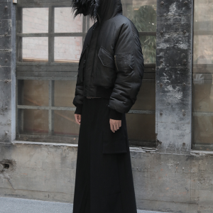 Cotton N2B Bomber Jacket with Carnivorous Flower Print, 3M Thinsulate, Short Wide Silhouette, Curved Sleeves, Y2K Style