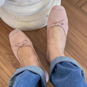 Cowhide French Round-Toe Ballet Flats for Women, Slip-On Casual Loafers, Soft-Soled Grandma Shoes, Comfortable Everyday Footwear