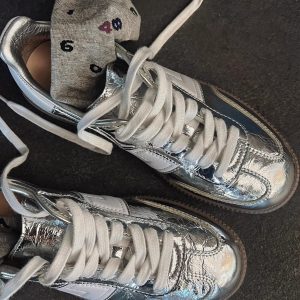 Cowhide Silver Training Shoes for Women - Classic Spring/Summer Casual Sneakers, Trendy Little White Shoes, Internet Celebrity Style