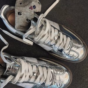 Cowhide Silver Training Shoes for Women - Classic Spring/Summer Casual Sneakers, Trendy Little White Shoes, Internet Celebrity Style
