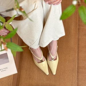 Cream Yellow Pointed Backless High Heels - Women's Spring Sandals 2025, Chic Design for 90s & Y2K Inspired Fashion