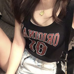 Cropped Sleeveless Jazz Dance Top with Midriff-Baring Design and Letter "Jazz" Print - Trendy Y2K Dancewear