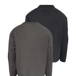 Cross-Collar Long Sleeve Top with Textured Fabric and Shoulder Armor, Short Wide Fit - Trendy Streetwear Style