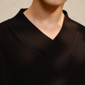 Cross-Collar Long Sleeve Top with Textured Fabric and Shoulder Armor, Short Wide Fit - Trendy Streetwear Style