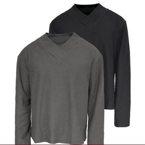 Cross-Collar Long Sleeve Top with Textured Fabric and Shoulder Armor, Short Wide Fit - Trendy Streetwear Style