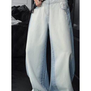Curved Blade Jeans for Men - Trendy American Vintage Splicing Design, Versatile Loose Fit Summer Pants, Y2K Style