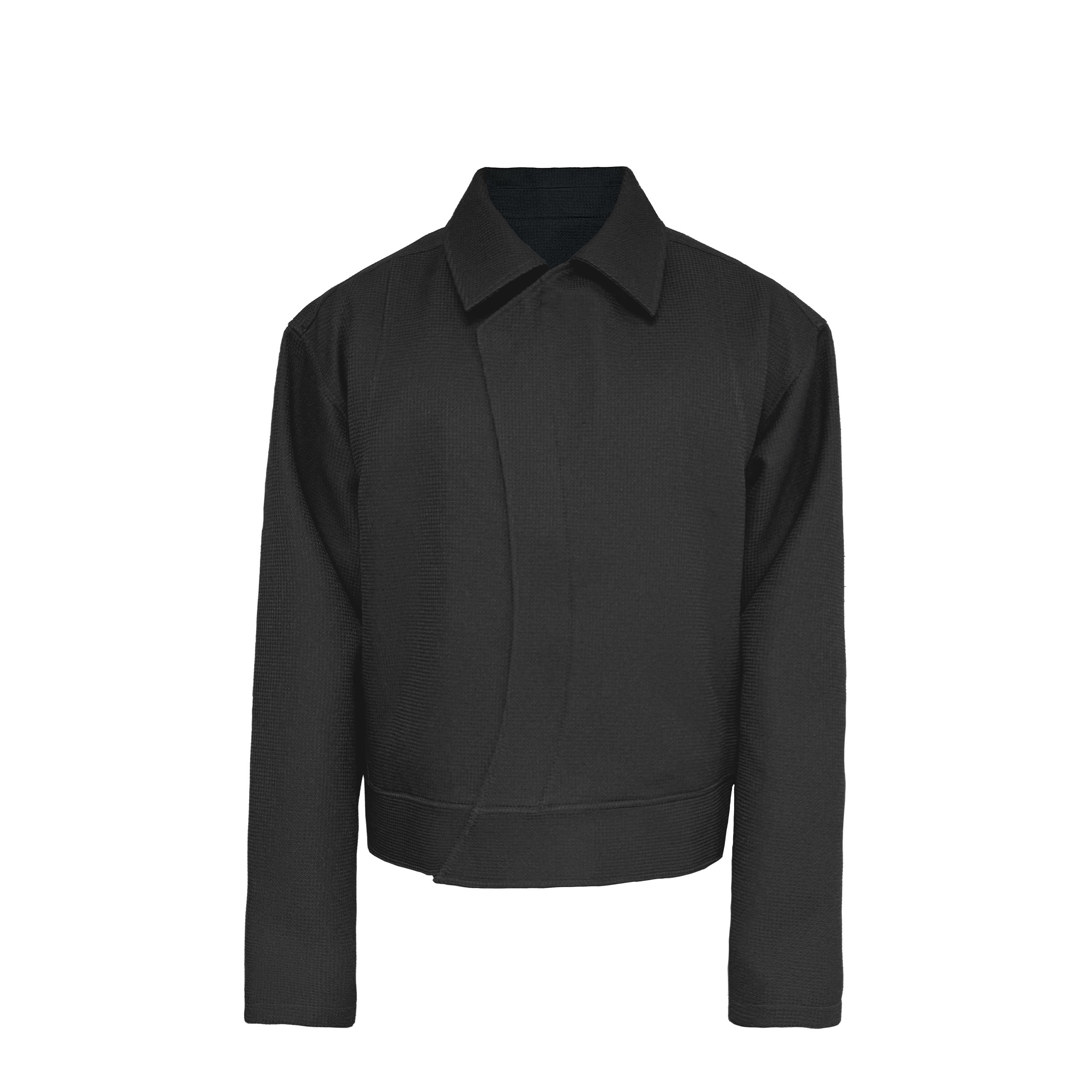 Curved Deconstruction C-Zipper Jacket - Short Wide Silhouette, Trendy Casual Outerwear, Modern Fashion Statement