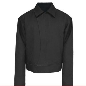 Curved Deconstruction C-Zipper Jacket - Short Wide Silhouette, Trendy Casual Outerwear, Modern Fashion Statement