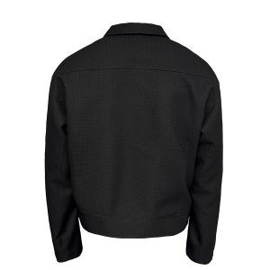 Curved Deconstruction C-Zipper Jacket - Short Wide Silhouette, Trendy Casual Outerwear, Modern Fashion Statement