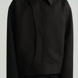Curved Deconstruction C-Zipper Jacket - Short Wide Silhouette, Trendy Casual Outerwear, Modern Fashion Statement