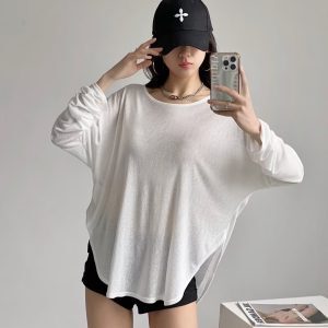 Curved Hem Long Sleeve Hollow Back Top - Jazz Streetwear Lazy Style Inspired by 90s Y2K Fashion