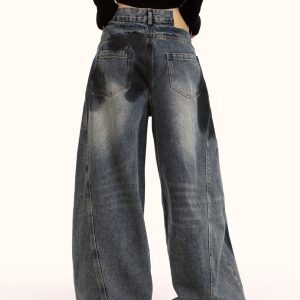 Curved Knife Graffiti Jeans for Men and Women - Retro Washed Loose High Street Drape Pants, American Style Fashion