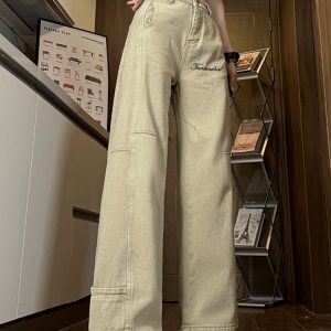 Curved Knife Jeans for Women, 2025 Vintage Khaki Loose Wide-Leg Pants, Casual Floor-Length Straight Leg Trousers, Y2K Style