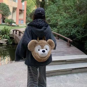 Cute Cartoon Duffy Bear Plush Backpack - Big Face Shoulder Crossbody Bag in Kawaii Style - Adorable Teddy Bear Design