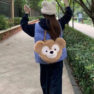 Cute Cartoon Duffy Bear Plush Backpack - Big Face Shoulder Crossbody Bag in Kawaii Style - Adorable Teddy Bear Design