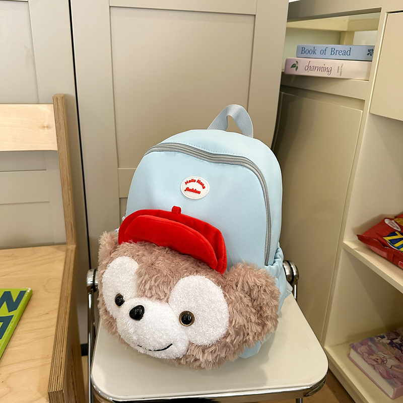 Cute Cartoon Duffy Bear Plush Backpack for Girls - Adorable Big Face Design, Perfect Birthday Gift, Double Shoulder Small Bag