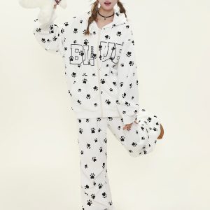 Cute Dog Paw Print Hoodie and Long Pants Two-Piece Set - Sweet Casual Outfit for Spring 2025, Perfect for Girls, Trendy Dog Lover Style
