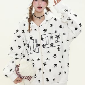 Cute Dog Paw Print Hoodie and Long Pants Two-Piece Set - Sweet Casual Outfit for Spring 2025, Perfect for Girls, Trendy Dog Lover Style