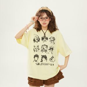 Cute Dog Print High Street T-Shirt for Women, Short Sleeve, Summer 2025 Loose Fit, Casual 90s Style Top