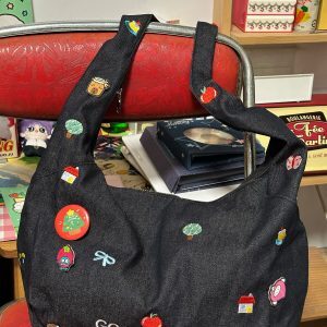 Cute Embroidered Denim Women's Crossbody Bag, Stylish Shoulder Commuter Bag for Students, Trendy Ins Fabric Design