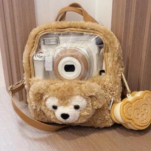Cute Fluffy Duffy Bear Plush Backpack - Large Capacity Commuter Shoulder Tote Crossbody Bag for Y2K and Korean Style Fashion