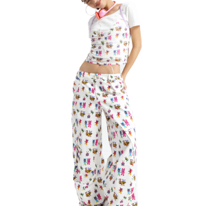 Cute Printed Casual Straight-Leg Bee Graphic Work Pants - Trendy Y2K Style Workwear for Everyday Comfort and Fashion