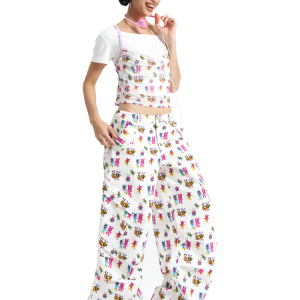 Cute Printed Casual Straight-Leg Bee Graphic Work Pants - Trendy Y2K Style Workwear for Everyday Comfort and Fashion